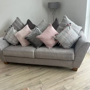 2 four seater sofas with footstool and cushions - Image 2