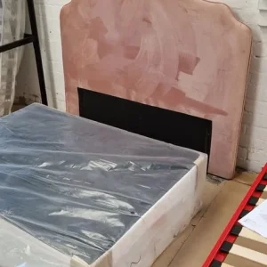 Double 4ft6ins divan bed set with white base, pink headboard and firm mattress - Image 3