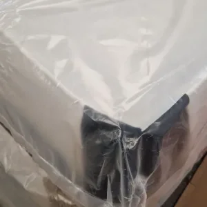 Double 4ft6ins divan bed set with white base, pink headboard and firm mattress - Image 5