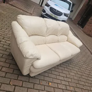 Cream leather 3 seater sofa - Image 2