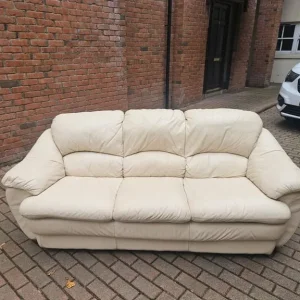 Cream leather 3 seater sofa - Image 3