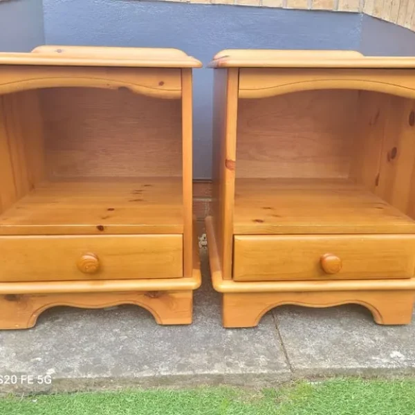 Matching pine bedside cabinets with drawer and shelf