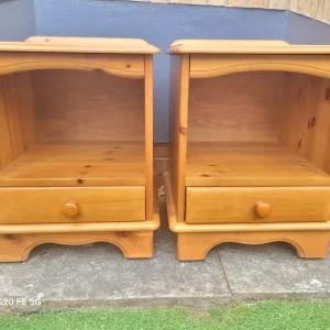 Matching pine bedside cabinets with drawer and shelf