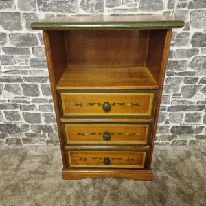 Vintage Wooden Bedside Cabinet with Three Drawers and Open Shelf - Image 2