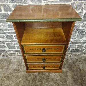 Vintage Wooden Bedside Cabinet with Three Drawers and Open Shelf - Image 3