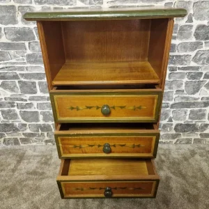 Vintage Wooden Bedside Cabinet with Three Drawers and Open Shelf - Image 4