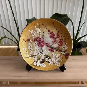 Japanese cloisonné plum blossom plate by Takeshi Yoshida