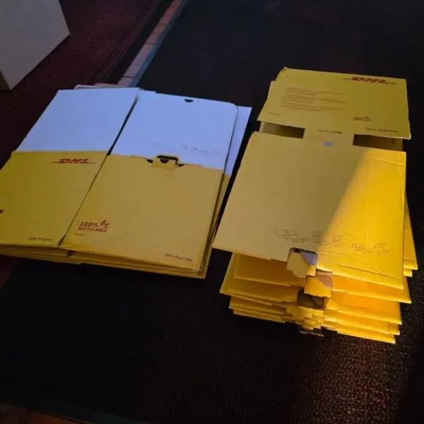 Bundles of DHL boxes