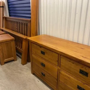 Rustic solid oak king size bed frame with bedside cabinets and dresser - Image 2