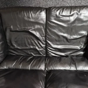 Black leather two seater sofa - Image 3
