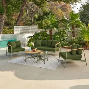 5 Seater Aluminium Garden Set, Green with 2 Tables - Image 2