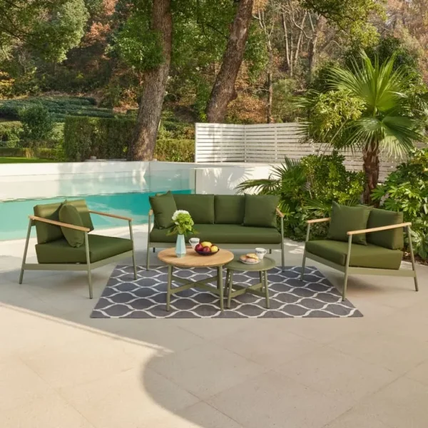 5 Seater Aluminium Garden Set, Green with 2 Tables