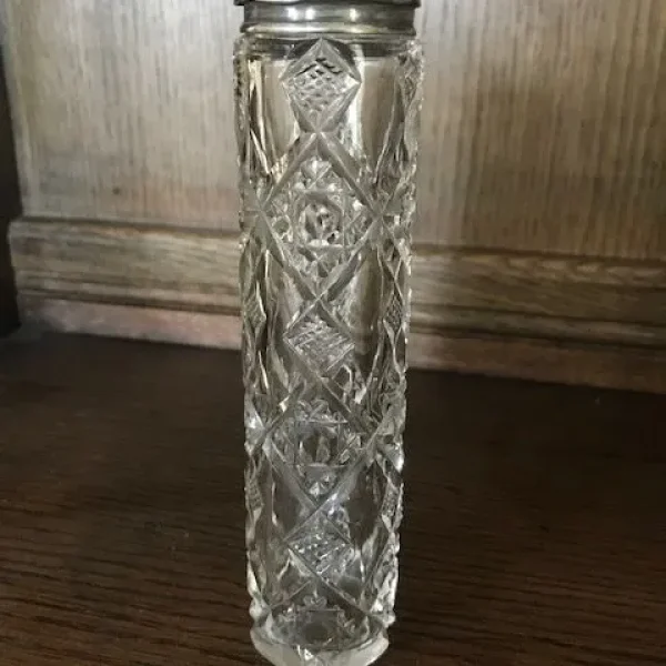 Antique Cut Glass Silver Topped Tubular Pot