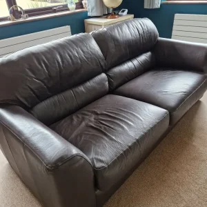 Brown leather 3 seater sofa - Image 2