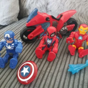 Marvel Spiderman (& bike), Captain America, & Ironman figures - Image 3