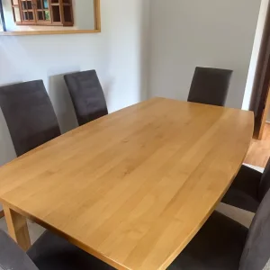 Oak Dining Table and 6 High Back Brown Faux Suede Chairs - Image 2