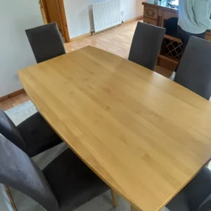 Oak Dining Table and 6 High Back Brown Faux Suede Chairs - Image 4