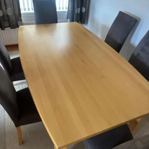 Oak Dining Table and 6 High Back Brown Faux Suede Chairs - Image 5