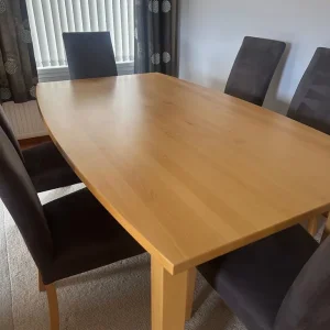 Oak Dining Table and 6 High Back Brown Faux Suede Chairs - Image 6