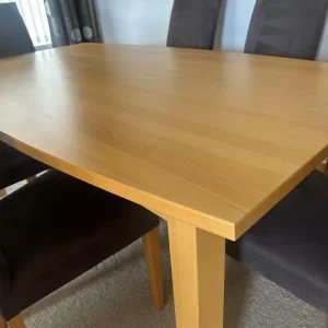 Oak Dining Table and 6 High Back Brown Faux Suede Chairs - Image 7