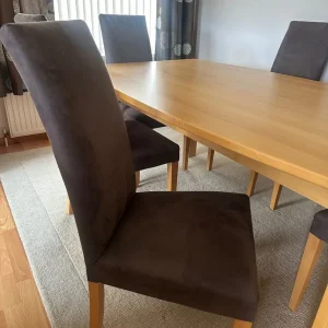 Oak Dining Table and 6 High Back Brown Faux Suede Chairs - Image 8