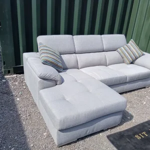 Grey corner chaise sofa L shape with adjustable headrests - Image 3