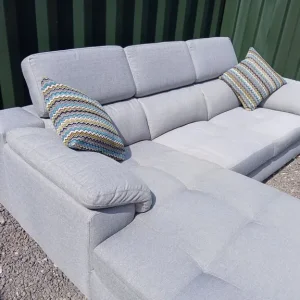 Grey corner chaise sofa L shape with adjustable headrests - Image 4