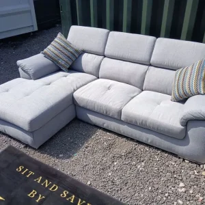 Grey corner chaise sofa L shape with adjustable headrests - Image 7