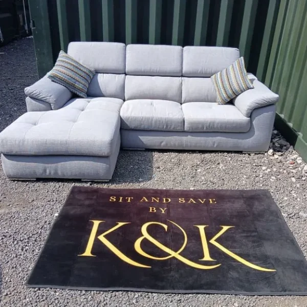 Grey corner chaise sofa L shape with adjustable headrests