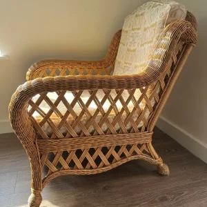 Extra Wide Armchair Seat Wicker Rattan Cane Chair Conservatory Woven Cream Pink - Image 2