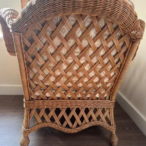 Extra Wide Armchair Seat Wicker Rattan Cane Chair Conservatory Woven Cream Pink - Image 4