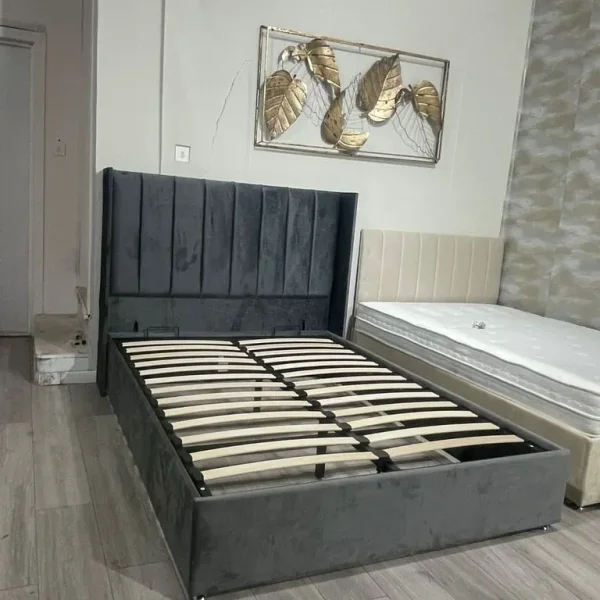 Grey Upholstered Double Bed – Modern Design – Like New