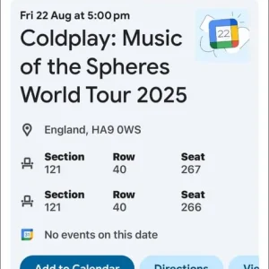 Coldplay concert tickets x2