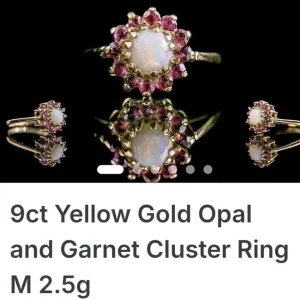 9ct yellow gold opal granet ring - Image 3