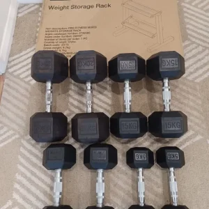 HEX DUMBBELLS SET 5KG TO 20KG WITH NEW RACK