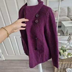 Betty Jackson Black Plum Purple Lambswool Angora Knit Cardigan Size 12 - Image 3