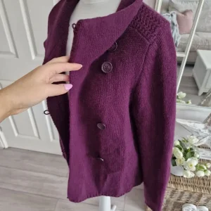 Betty Jackson Black Plum Purple Lambswool Angora Knit Cardigan Size 12 - Image 4