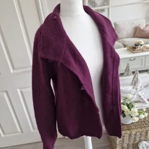 Betty Jackson Black Plum Purple Lambswool Angora Knit Cardigan Size 12