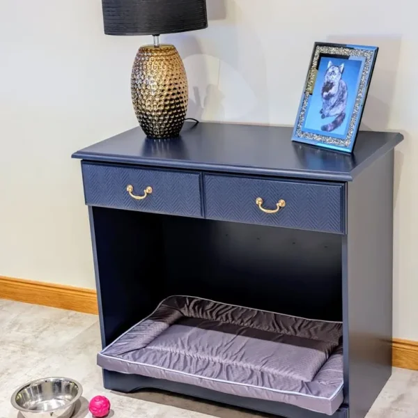 Space-saving dog bed in inky blue