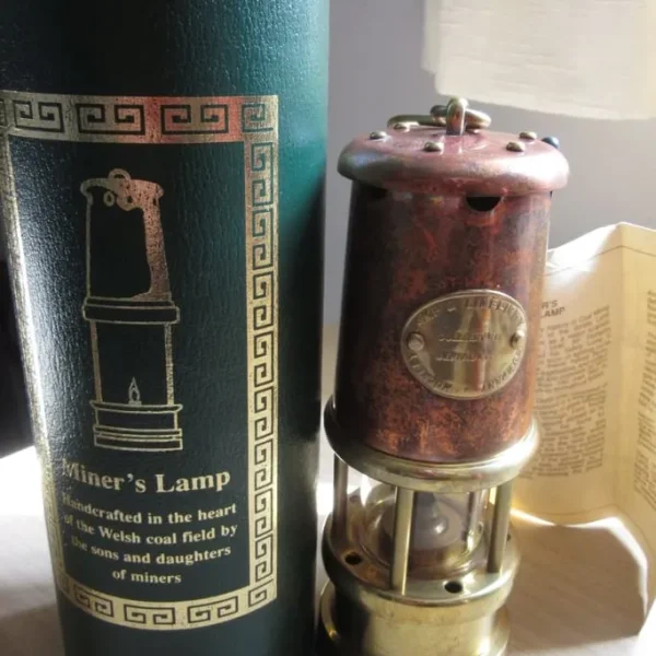 Vintage Hockley Welsh Miners Lamp Small Brass Safety Lamp with Original Box