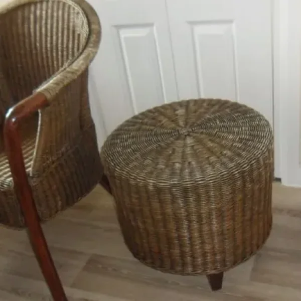 WOVEN BAMBOO RATTAN CHAIR & STOOL/TABLE