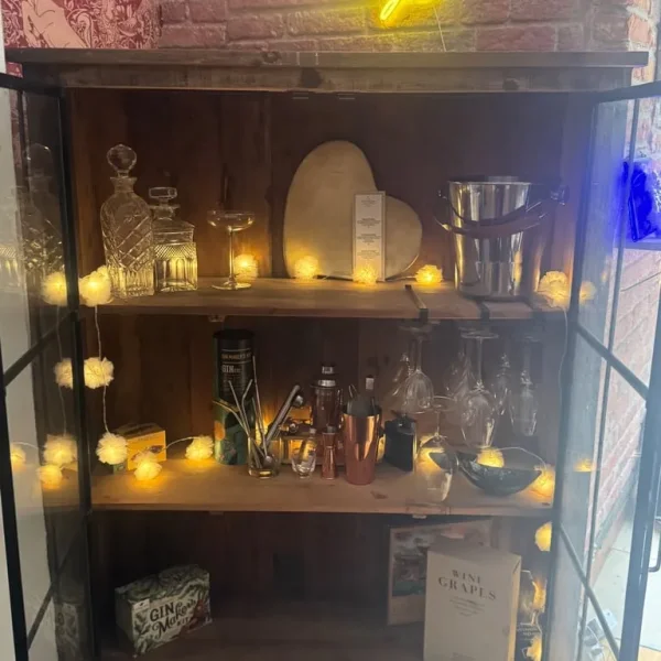 Wooden and Iron Cabinet with Glass Doors