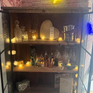 Wooden and Iron Cabinet with Glass Doors