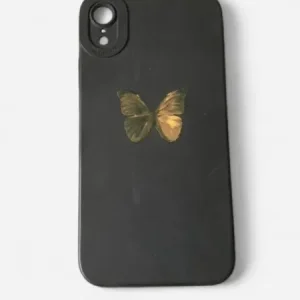 Black phone case for iPhone XR with butterfly decal