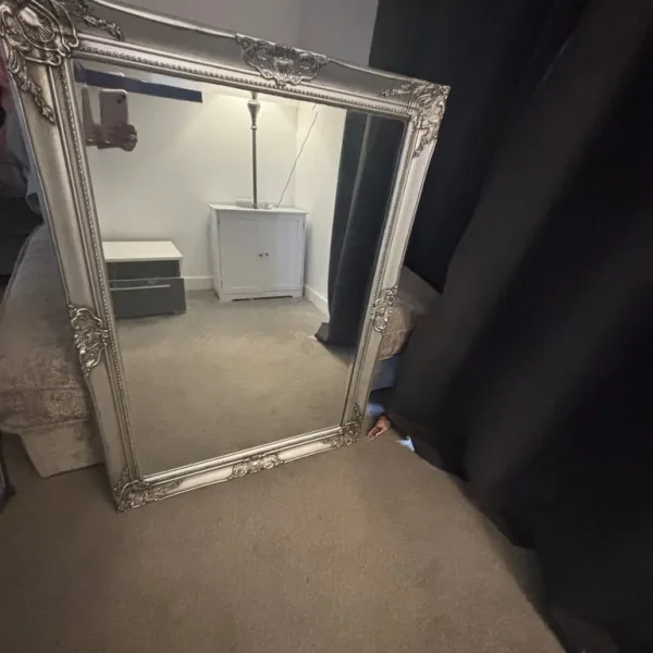 large antique style silver framed mirror
