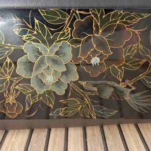 Vintage Japanese Jewellery Box with Lacquered Finish and Floral Paintings - Image 7