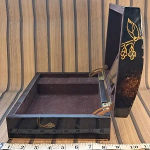 Vintage Japanese Jewellery Box with Lacquered Finish and Floral Paintings