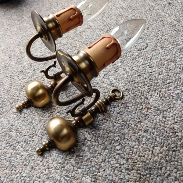 Pair of single vintage brass wall lights