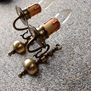 Pair of single vintage brass wall lights