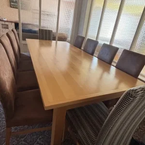 Bespoke solid Maple dining table with 10 chairs